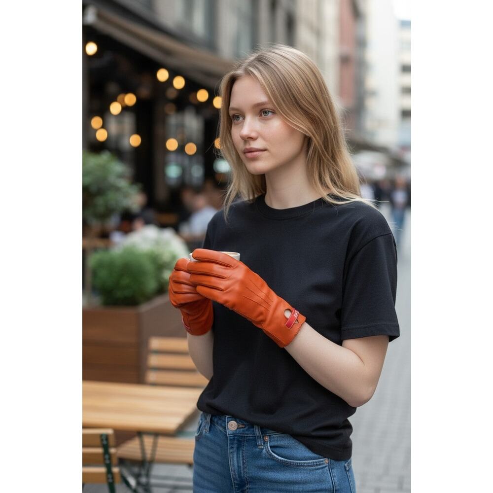 Hermès lambskin leather logo printed gloves 8 sz - Picture 3 of 5